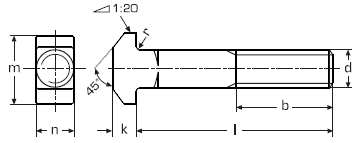 DIN 186 Болт с Т-образной головкой к пазам станочным с квадратным подголовком