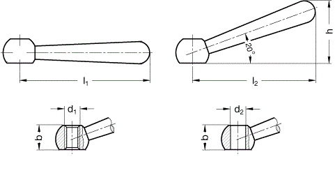 DIN 99 Ручка коническая зажимная, прямая, косая, с отверстием или резьбой
