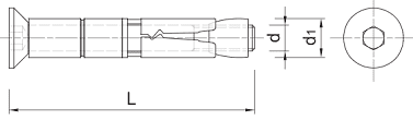 Анкер распорный оцинкованный для высоких нагрузок с болтом с потайной головкой R-SPL-II-C Rawlplug, чертёж