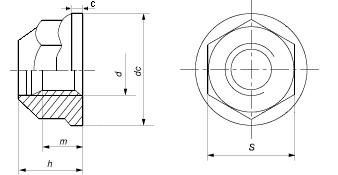 DIN 6927 Гайка шестигранная самоконтрящаяся с фланцем, диаметр от М5 до М16, аналог EN 1664