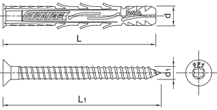 Дюбель фасадный рамный R-FF1-N-L-DT с шурупом с покрытием Delta Protekt KL 101, размеры